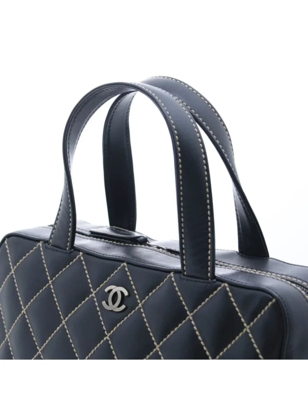 Chanel Wild Stitch Handbag Black Leather